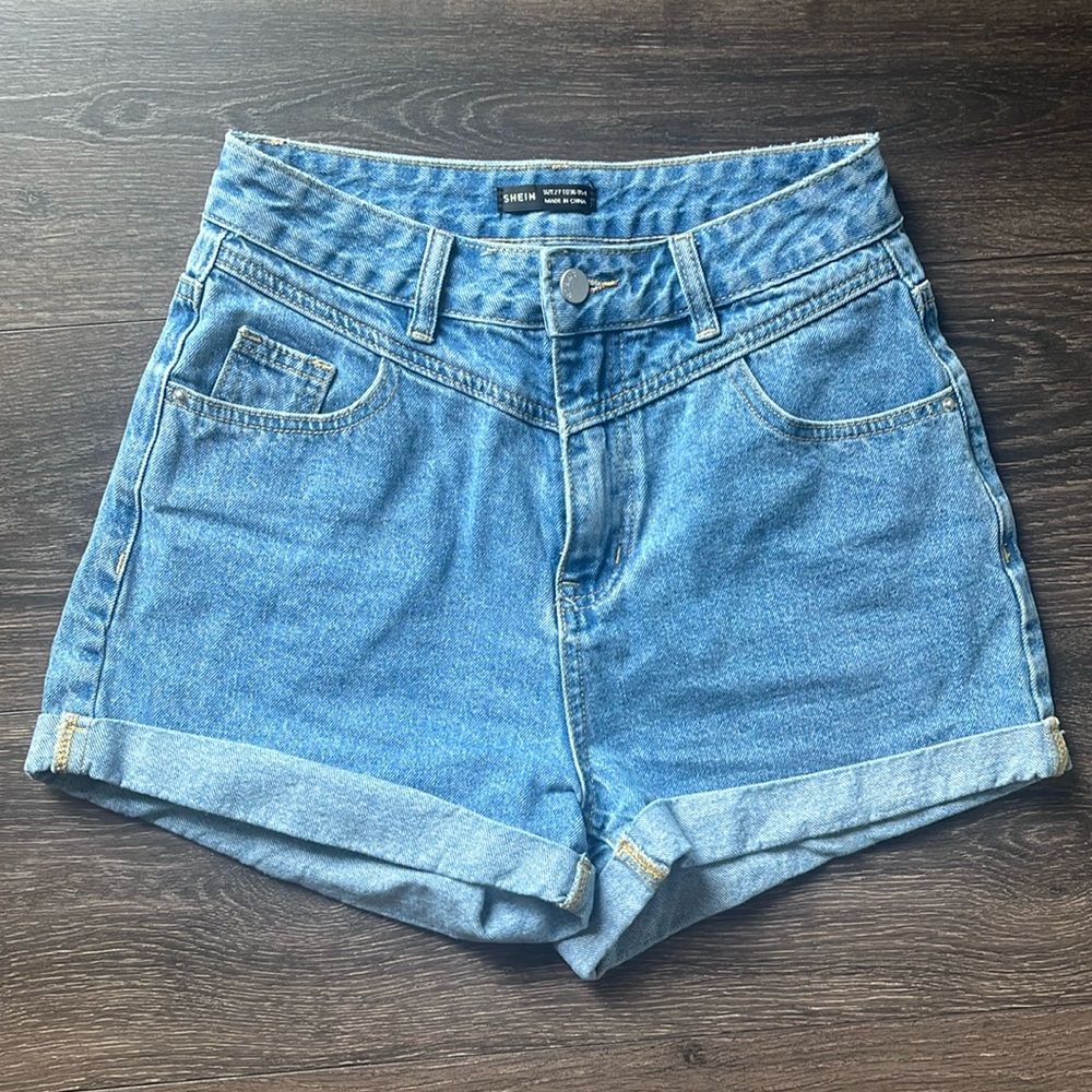 Light Blue Denim Jean Shorts with Design